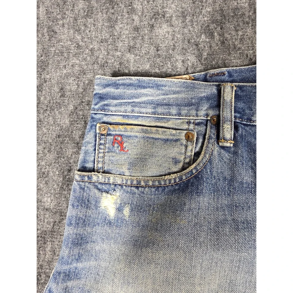Polo Ralph Lauren Mens Distressed Cut Off Denim Shorts Light Wash Paint Splatter